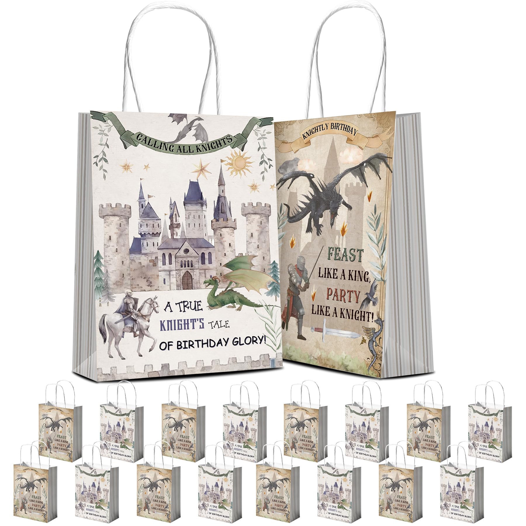 KARAQY 16 Pcs Medieval Knight Gift Bags Medieval Castle Knight Goodie Treat Bags Party Favor Bags for Medieval Knight Theme Birthday Party