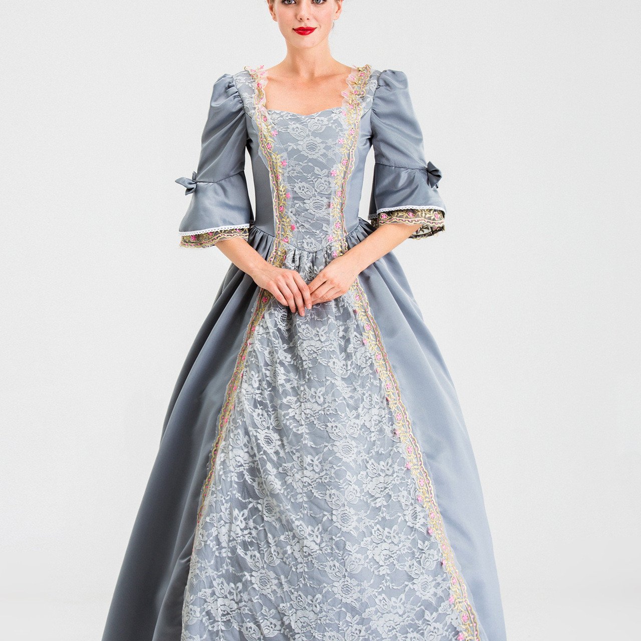 Medieval Dress with Lace-paneled Bell Sleeves